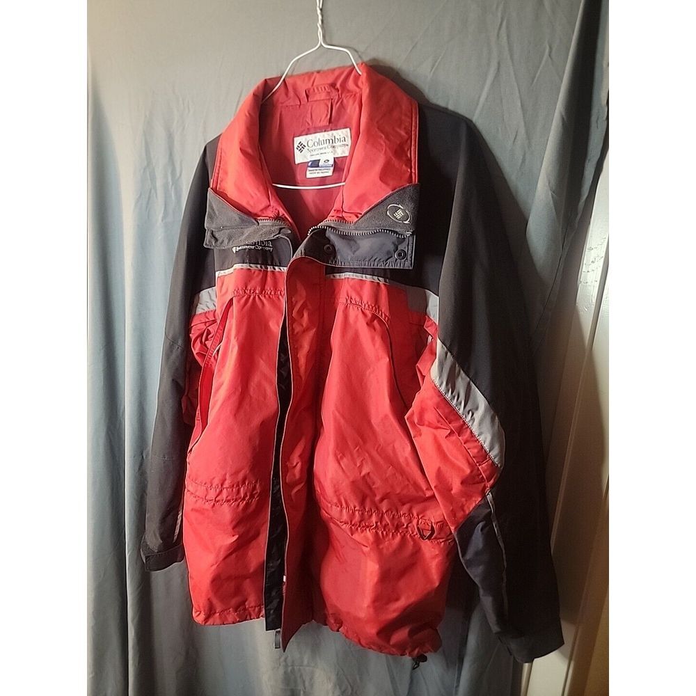 Colombia Mens XL Red Interchange Jacket Zipper Arm Vent Windbreaker Winter